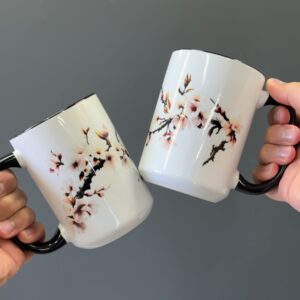 Elegant Cherry Blossom Couple's Set – Two Microwave- and Dishwasher-Safe Ceramic Mugs with Cherry Blossom Design