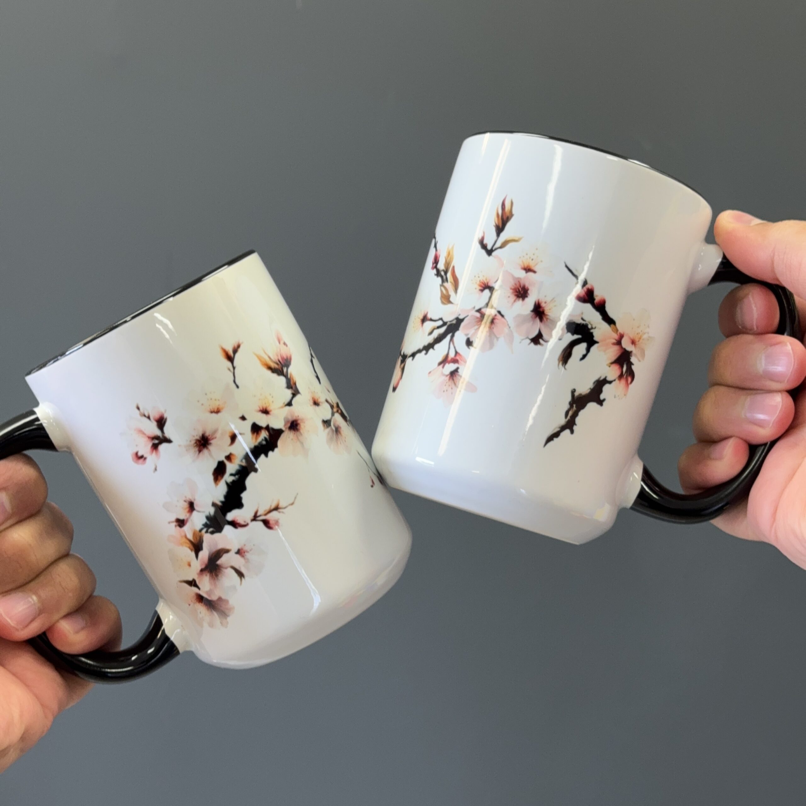 Elegant Cherry Blossom Couple's Set – Two Microwave- and Dishwasher-Safe Ceramic Mugs with Cherry Blossom Design