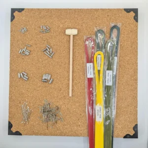 Professional 12 x 12 inch cork quilling board kit with pins, adapters, and long paper strips for precision paper quilling projects