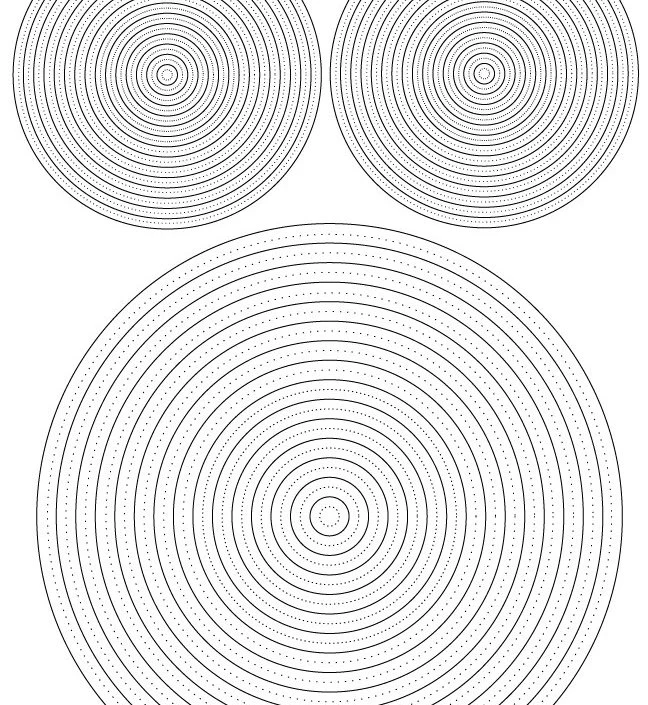 Universal freeform quilling compass paper featuring a circular grid with varied radial and concentric guides, designed to support creative and asymmetrical quilled layouts