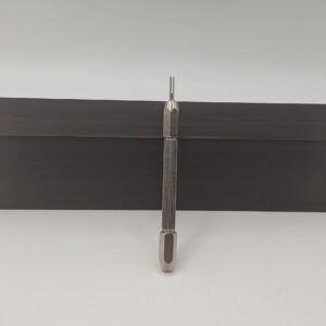 Close-up image of a 3 mm stainless steel vise pin scrolling needle with number 5 housing designed for precise paper quilling and interchangeable tip use