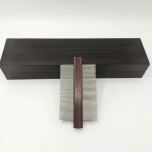 Professional bamboo and stainless steel quilling comb with dual fine and ultra-fine spacing, natural bamboo body showing wood grain texture