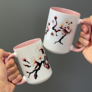 Elegant Pink Cherry Blossom Mug – Couple's Set (Artistic Ceramic Design)