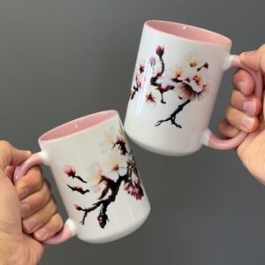 Elegant Pink Cherry Blossom Mug – Couple's Set (Artistic Ceramic Design)