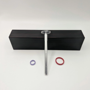 Slotted ring coil quilling tool with acrylic disc head attached to metal vise pin handle